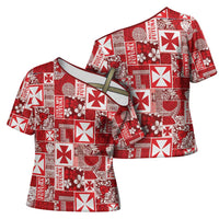 Wallis Et Futuna Kilisimasi Fiefia Cross Shoulder Shirt Pacific Patchwork Xmas Vibes - Polynesian Pride