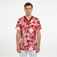 Wallis Et Futuna Kilisimasi Fiefia Scrub Top Pacific Patchwork Xmas Vibes - Polynesian Pride