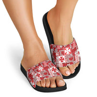 Wallis Et Futuna Kilisimasi Fiefia Slide Sandals Pacific Patchwork Xmas Vibes - Polynesian Pride