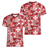 Wallis Et Futuna Kilisimasi Fiefia Women V-Neck T-Shirt Pacific Patchwork Xmas Vibes - Polynesian Pride