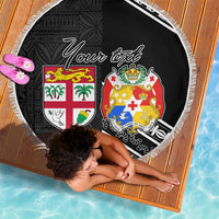 Fiji Tonga Coat of Arm Personalised Beach Blanket With Masi Tapa and Tongan Ngatu Together LT9 - Polynesian Pride