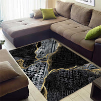 Polynesian Tribal Tattoo Area Rug Dark Marble Pattern