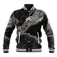 Polynesian Tribal Tattoo Baseball Jacket Dark Marble Pattern