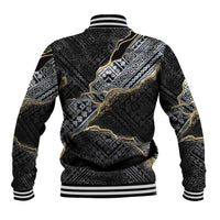 Polynesian Tribal Tattoo Baseball Jacket Dark Marble Pattern