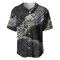 Polynesian Tribal Tattoo Baseball Jersey Dark Marble Pattern