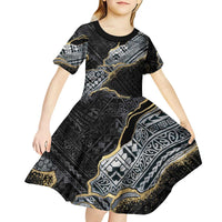 Polynesian Tribal Tattoo Kid Short Sleeve Dress Dark Marble Pattern LT9 - Polynesian Pride