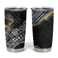 Polynesian Tribal Tattoo Tumbler Cup Dark Marble Pattern