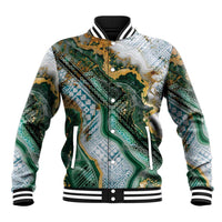 Polynesian Tribal Tattoo Baseball Jacket Green Marble Pattern