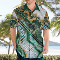 Polynesian Tribal Tattoo Hawaiian Shirt Green Marble Pattern