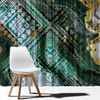 Polynesian Tribal Tattoo Window Curtain Green Marble Pattern
