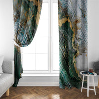 Polynesian Tribal Tattoo Window Curtain Green Marble Pattern