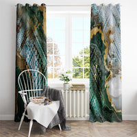 Polynesian Tribal Tattoo Window Curtain Green Marble Pattern
