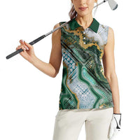 Polynesian Tribal Tattoo Women Sleeveless Polo Shirt Green Marble Pattern LT9 - Polynesian Pride
