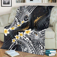 Polynesian Tribal Tattoo Blanket Plumeria Black Gold Marble Pattern