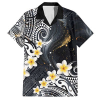 Polynesian Tribal Tattoo Family Matching Puletasi and Hawaiian Shirt Plumeria Black Gold Marble Pattern