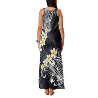 Polynesian Tribal Tattoo Family Matching Tank Maxi Dress and Hawaiian Shirt Plumeria Black Gold Marble Pattern