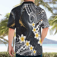 Polynesian Tribal Tattoo Hawaiian Shirt Plumeria Black Gold Marble Pattern