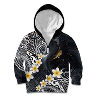 Polynesian Tribal Tattoo Kid Hoodie Plumeria Black Gold Marble Pattern