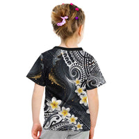 Polynesian Tribal Tattoo Kid T Shirt Plumeria Black Gold Marble Pattern