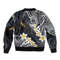 Polynesian Tribal Tattoo Sleeve Zip Bomber Jacket Plumeria Black Gold Marble Pattern LT9 - Polynesian Pride