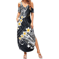 Polynesian Tribal Tattoo Summer Maxi Dress Plumeria Black Gold Marble Pattern LT9 Women Black - Polynesian Pride