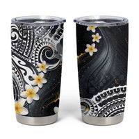 Polynesian Tribal Tattoo Tumbler Cup Plumeria Black Gold Marble Pattern