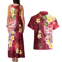 Polynesian Tribal Tattoo Couples Matching Tank Maxi Dress and Hawaiian Shirt Plumeria Blood Red and Gold Marble Pattern LT9 - Polynesian Pride