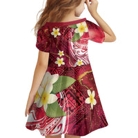 Polynesian Tribal Tattoo Family Matching Off Shoulder Short Dress and Hawaiian Shirt Plumeria Blood Red and Gold Marble Pattern