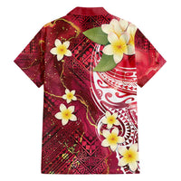 Polynesian Tribal Tattoo Family Matching Off Shoulder Short Dress and Hawaiian Shirt Plumeria Blood Red and Gold Marble Pattern