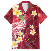 Polynesian Tribal Tattoo Family Matching Short Sleeve Bodycon Dress and Hawaiian Shirt Plumeria Blood Red and Gold Marble Pattern