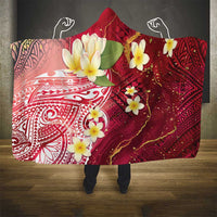Polynesian Tribal Tattoo Hooded Blanket Plumeria Blood Red and Gold Marble Pattern