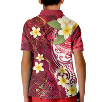 Polynesian Tribal Tattoo Kid Polo Shirt Plumeria Blood Red and Gold Marble Pattern