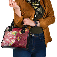 Polynesian Tribal Tattoo Shoulder Handbag Plumeria Blood Red and Gold Marble Pattern