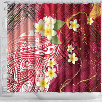 Polynesian Tribal Tattoo Shower Curtain Plumeria Blood Red and Gold Marble Pattern