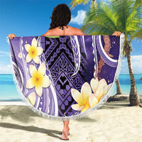 Polynesian Tribal Tattoo Beach Blanket Plumeria Purple Marble Pattern