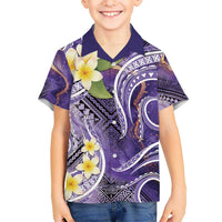 Polynesian Tribal Tattoo Kid Hawaiian Shirt Plumeria Purple Marble Pattern