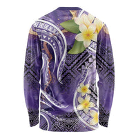 Polynesian Tribal Tattoo Long Sleeve Shirt Plumeria Purple Marble Pattern