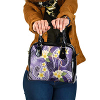 Polynesian Tribal Tattoo Shoulder Handbag Plumeria Purple Marble Pattern