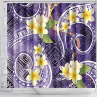 Polynesian Tribal Tattoo Shower Curtain Plumeria Purple Marble Pattern