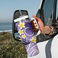 Polynesian Tribal Tattoo Tumbler With Handle Plumeria Purple Marble Pattern