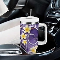 Polynesian Tribal Tattoo Tumbler With Handle Plumeria Purple Marble Pattern