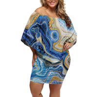 Polynesian Tribal Tattoo Family Matching Off Shoulder Short Dress and Hawaiian Shirt Swirling Ocean Marble Pattern