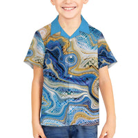 Polynesian Tribal Tattoo Family Matching Short Sleeve Bodycon Dress and Hawaiian Shirt Swirling Ocean Marble Pattern