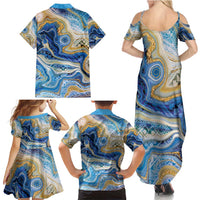 Polynesian Tribal Tattoo Family Matching Summer Maxi Dress and Hawaiian Shirt Swirling Ocean Marble Pattern