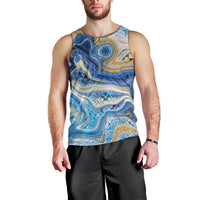 Polynesian Tribal Tattoo Men Tank Top Swirling Ocean Marble Pattern