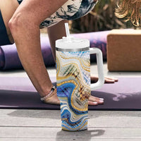 Polynesian Tribal Tattoo Tumbler With Handle Swirling Ocean Marble Pattern