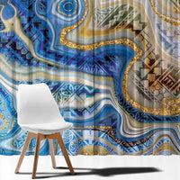 Polynesian Tribal Tattoo Window Curtain Swirling Ocean Marble Pattern