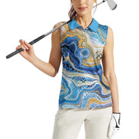 Polynesian Tribal Tattoo Women Sleeveless Polo Shirt Swirling Ocean Marble Pattern
