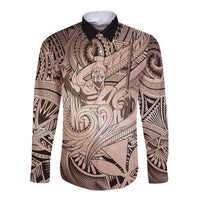Personalised Aloha King Kamehameha Spirits Long Sleeve Button Shirt Beige Special LT9 Unisex Beige - Polynesian Pride