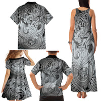 Personalised Aloha King Kamehameha Spirits Family Matching Tank Maxi Dress and Hawaiian Shirt Grey Special LT9 - Polynesian Pride